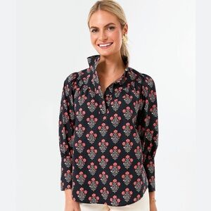 Tuckernuck Black Dahlia Corrigan Blouse Womens Pink Floral Long Sleeve Size XL